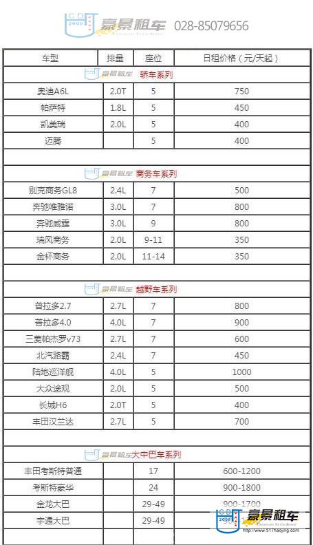 成都元旦租車價(jià)格表